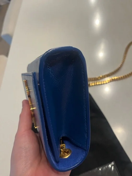 Saint Laurent YSL Bleu Majorelle Blue Patent Leather Monogram Chain Bag Clutch - Picture 4 of 9